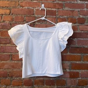 WORN ONCE White top with ruffle sleeves